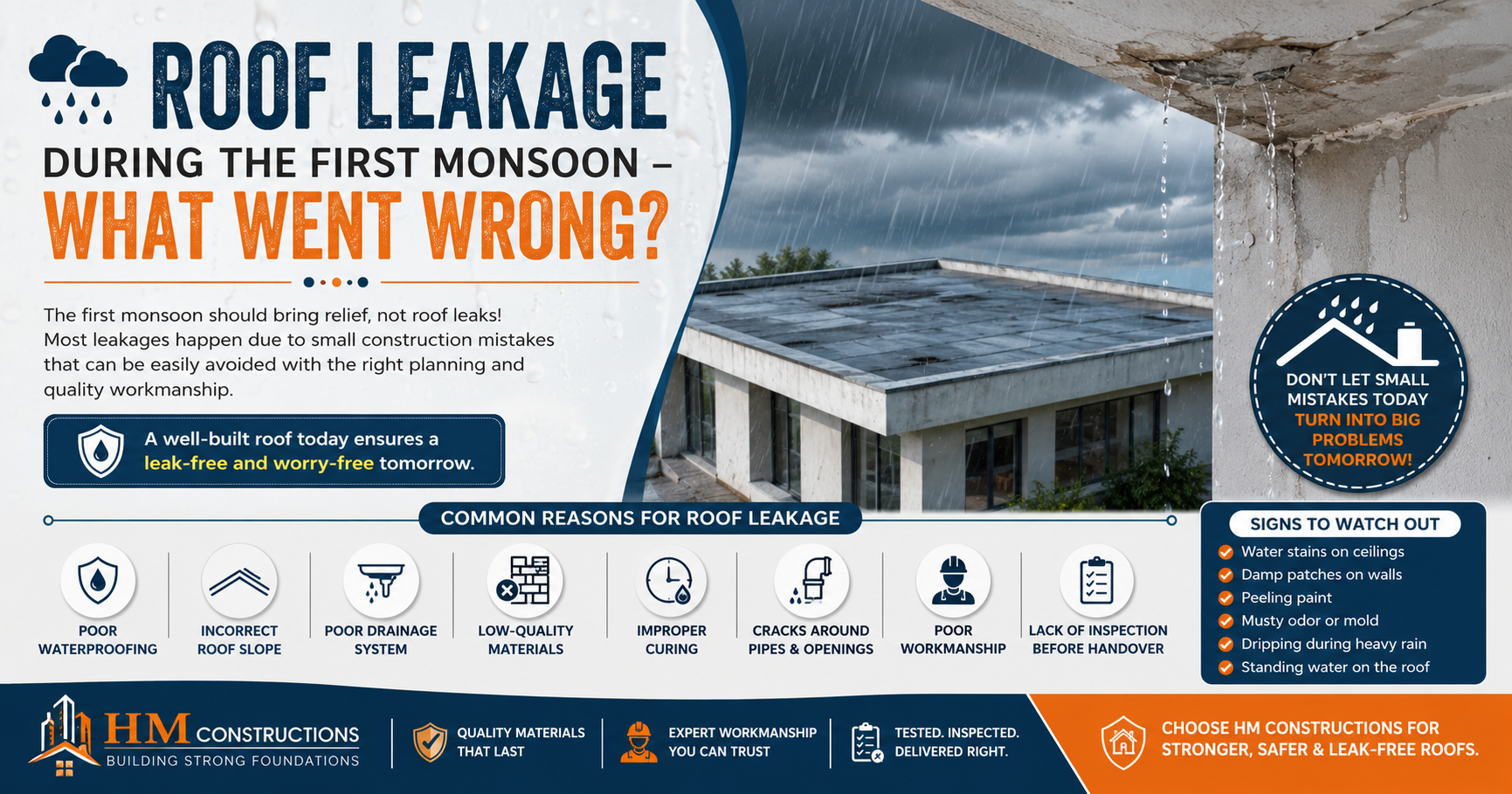 🌧️ Roof Leakage During the First Monsoon – What Went Wrong?
